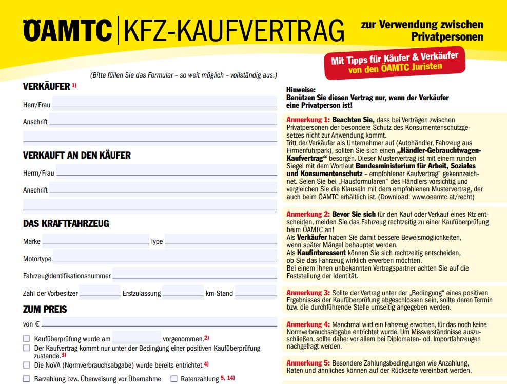 Kaufvertrag Auto Schweiz